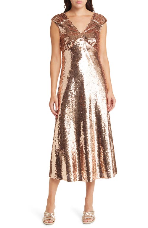 Konnie Sequin Midi Dress in Liquid Gold