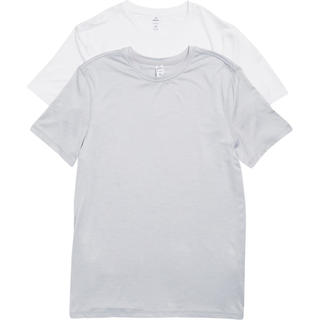Shop 90 Degree By Reflex 2-pack Stretch Recycled Polyester Crewneck T-shirt In White/htr.micro Chip