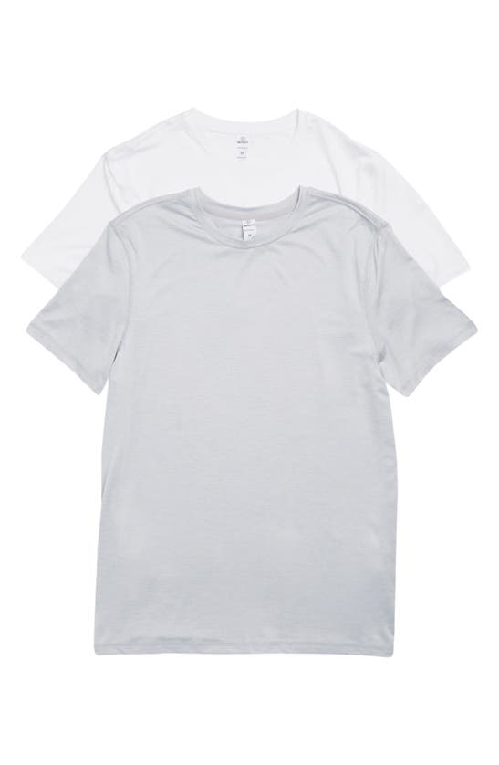 90 Degree By Reflex 2-pack Stretch Recycled Polyester Crewneck T-shirt In White/ Htr.micro Chip