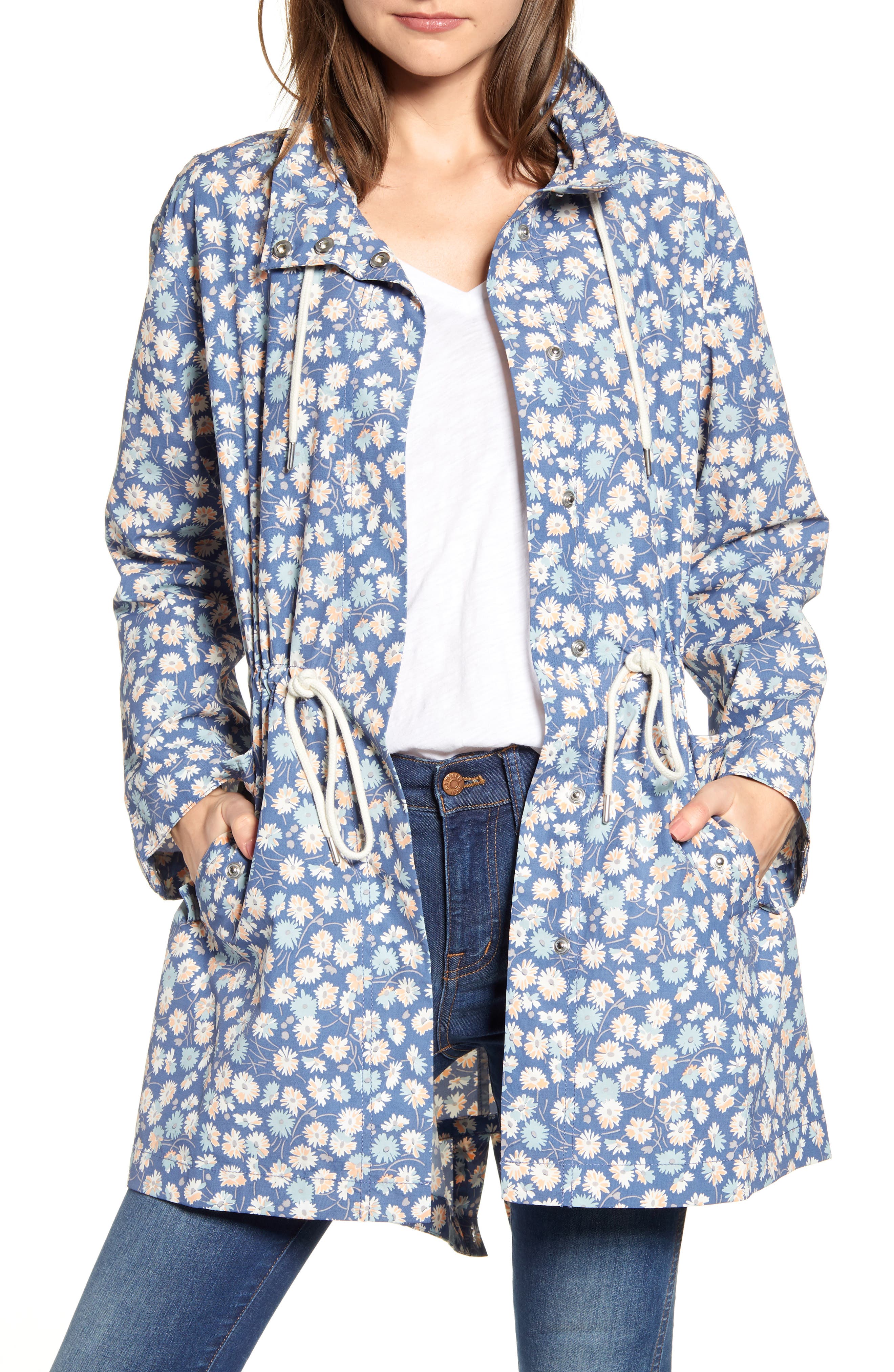 Madewell Ruffle Neck French Floral Raincoat Nordstrom