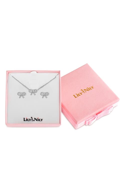 Shop Lily Nily Kids' Cubic Zirconia Bow Stud Earrings & Pendant Necklace Set In Silver