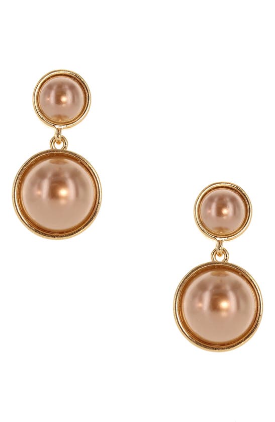 Shop Olivia Welles Jana Imitation Pearl Double Drop Earrings In Brown