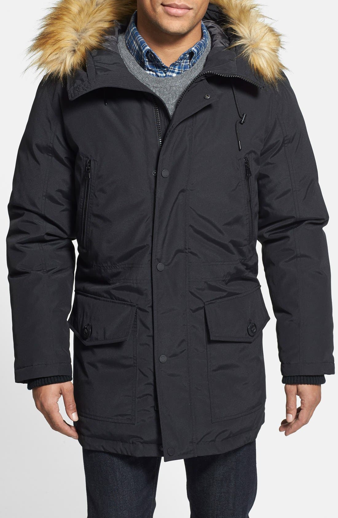 Black Rivet Snorkel Parka with Faux Fur Hood Nordstrom