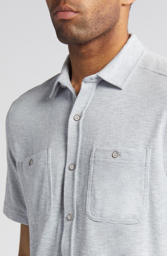 Shop Johnston & Murphy Short Sleeve Slub Knit Button-up Shirt In Gray