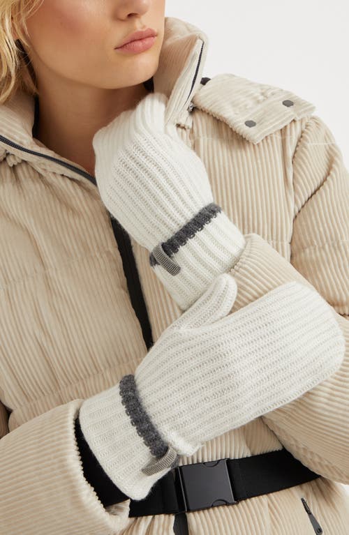 Shop Brunello Cucinelli Knit Mittens With Monili In Panama