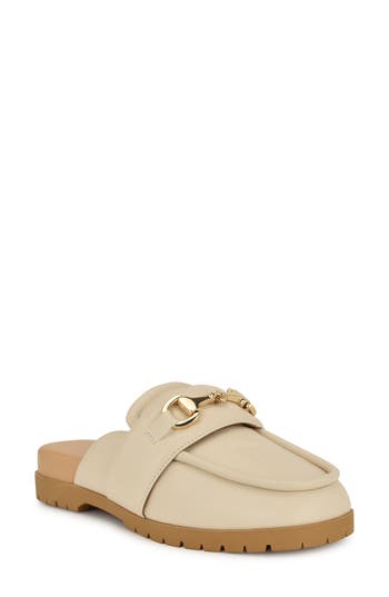 Nine West Women's Kunne Round Toe Slip-on Casual Mules In Cream