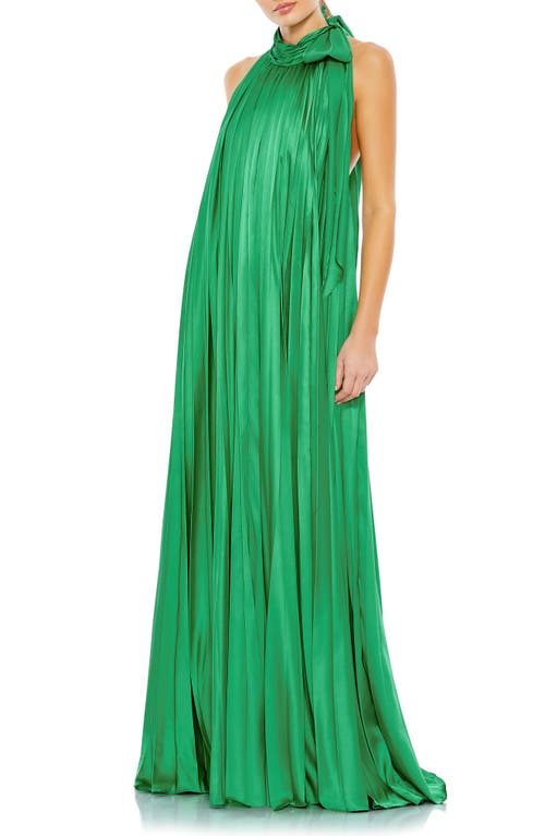 Ieena for Mac Duggal High Neck Satin Gown in Spring Green