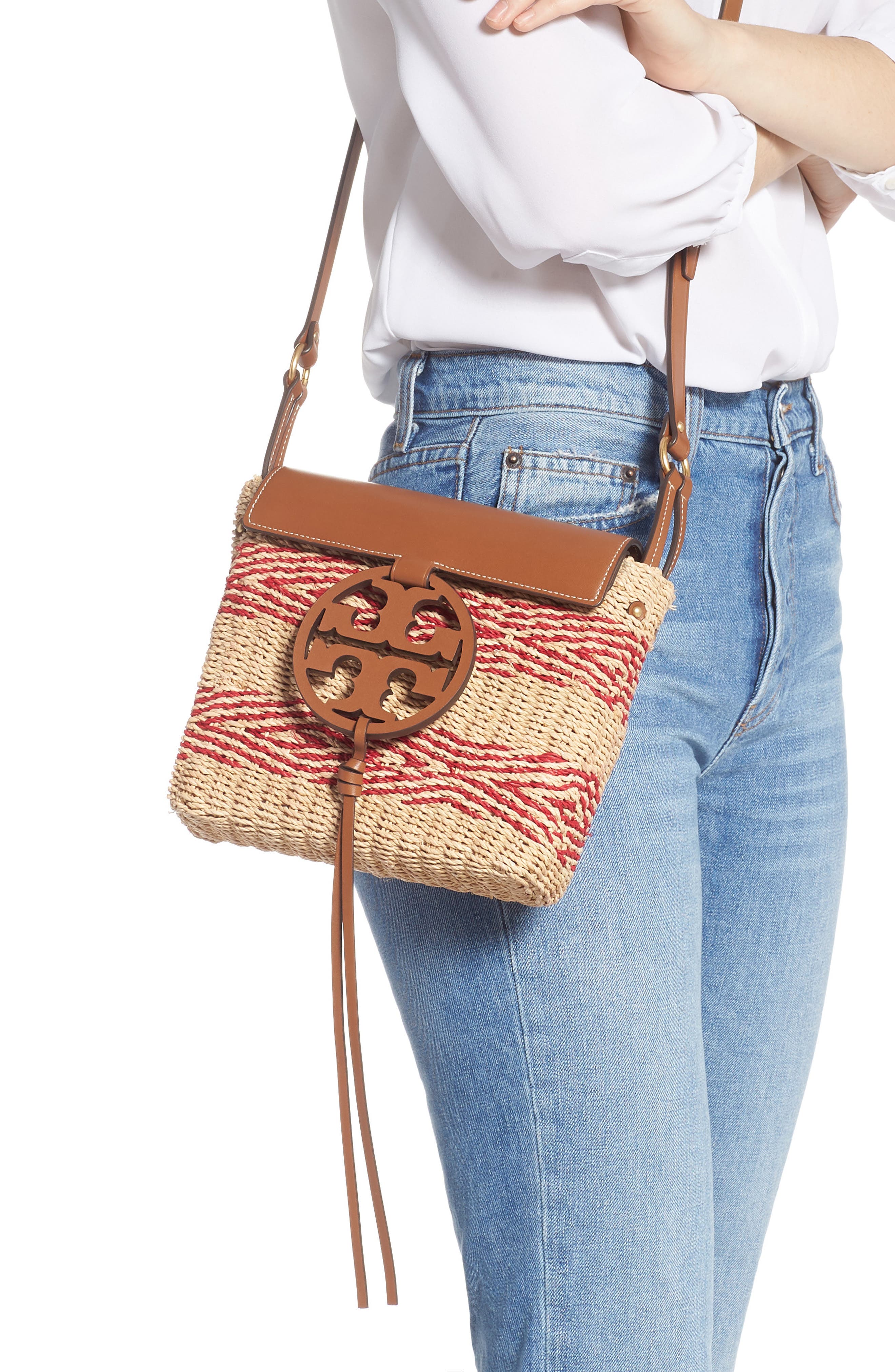 tory burch miller straw phone crossbody