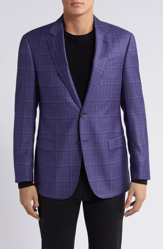 Shop Emporio Armani Plaid Virgin Wool Sport Coat In Purple