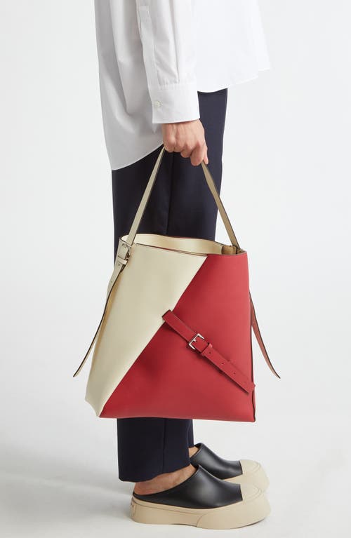 Marni Reverse Leather Hobo Bag In Berry/red