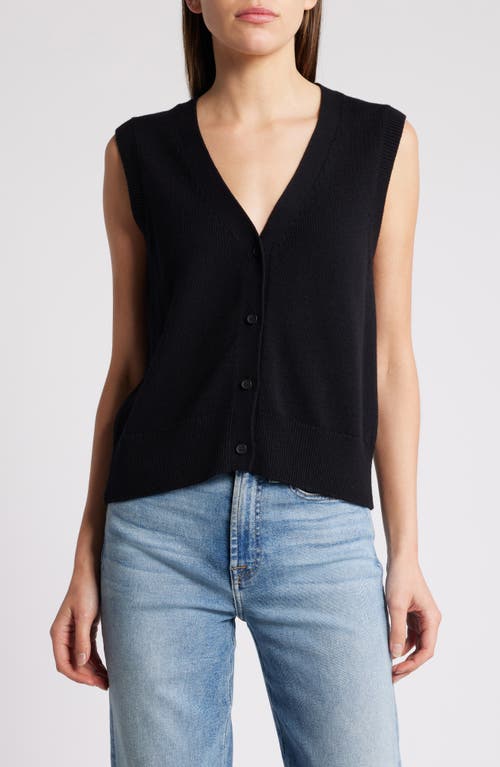 Shop Rails Annika Cotton & Wool Button-up Sweater Vest In Jet Black