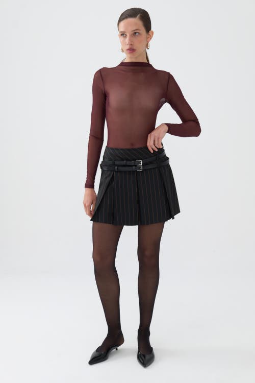 Shop Nocturne Double Belted Pleated Mini Skirt In Black