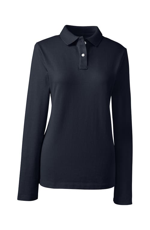 Shop Lands' End School Uniform  Long Sleeve Feminine Fit Mesh Polo Shirt In Classic Navy