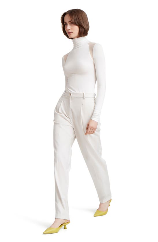 Marcella Maria Mesh Inset Turtleneck Top In Off White