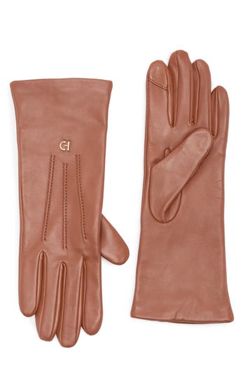 Cole Haan Leather Points Gloves In British Tan