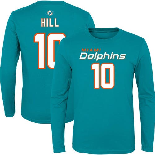 Outerstuff Youth Tyreek Hill Aqua Miami Dolphins Mainliner Player Name & Number Long Sleeve T-Shirt