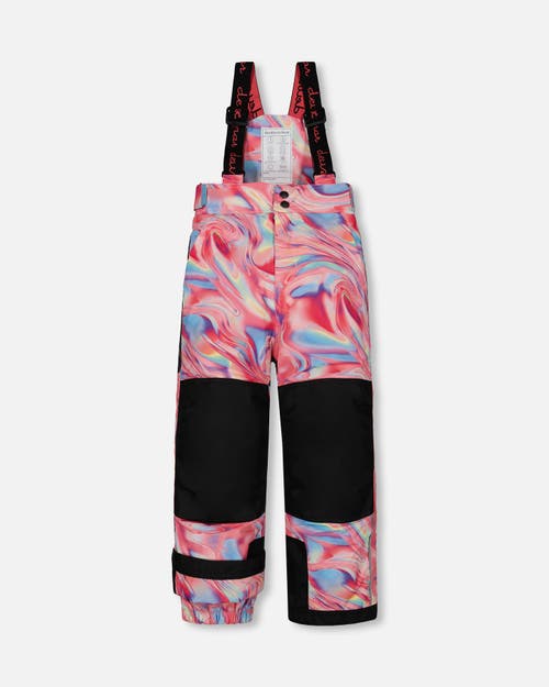 DEUX PAR DEUX DEUX PAR DEUX GIRL'S TWO PIECE SNOWSUIT COLORBLOCK CORAL AND AIR BLUE WITH PRINTED MARBLE 