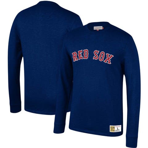 Boston Red Sox Mitchell & Ness Cooperstown Collection Mesh Wordmark V-Neck  Jersey - Navy