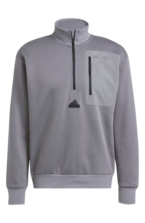 Shop Adidas Originals Adidas City Escape Fleece Half Zip Sweatshirt In Grey