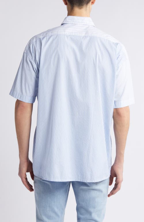 Shop Hugo Boss Boss Drew Mixed Stripe Short Sleeve Button-up Shirt In Light Blue
