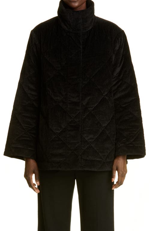 Quilted Corduroy Puffer Jacket in Black