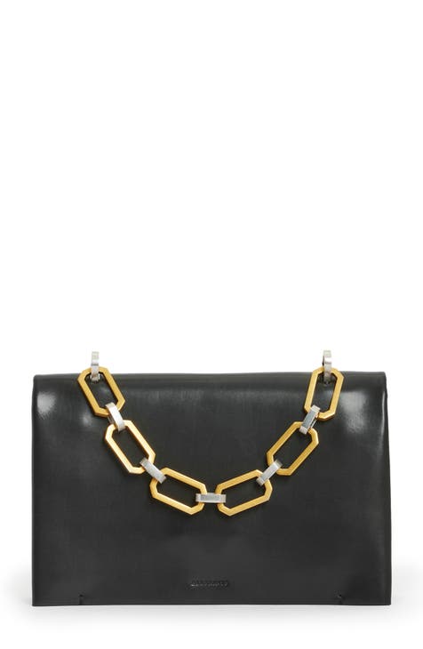 Gold Chain Over Size Genuine Leather Pouch Bag