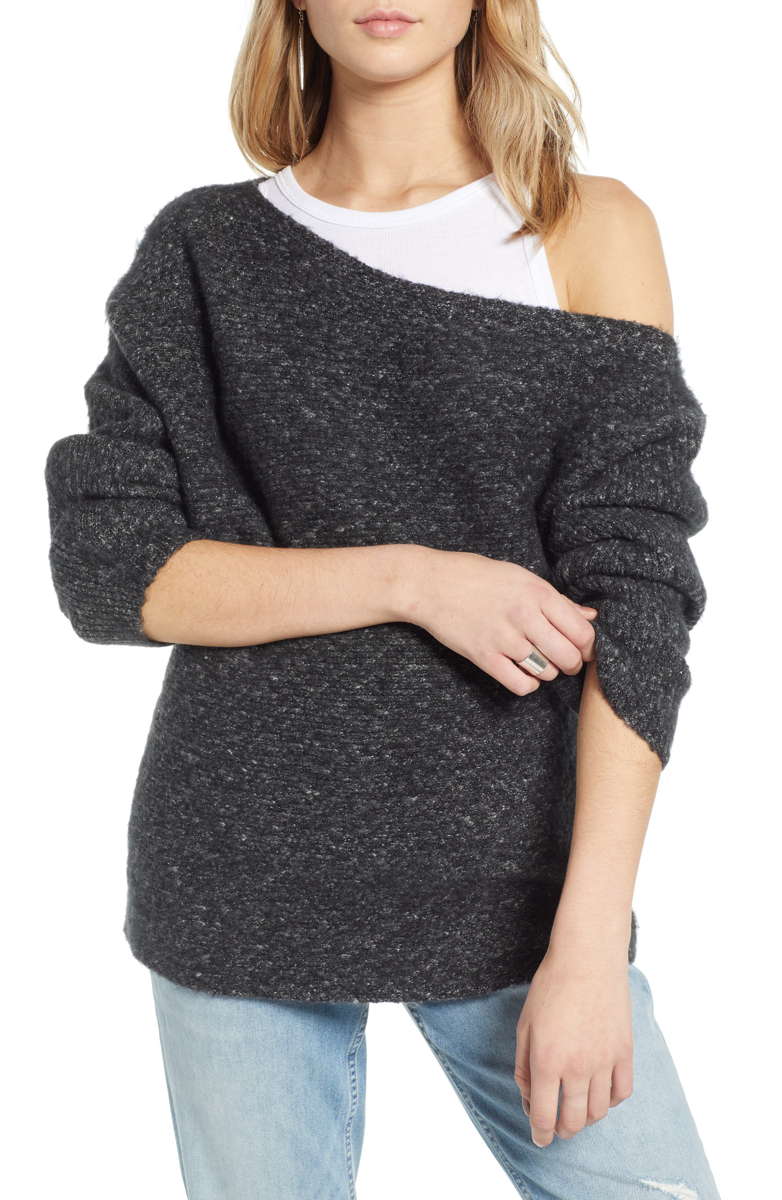 treasure and bond one shoulder ribbed sweater