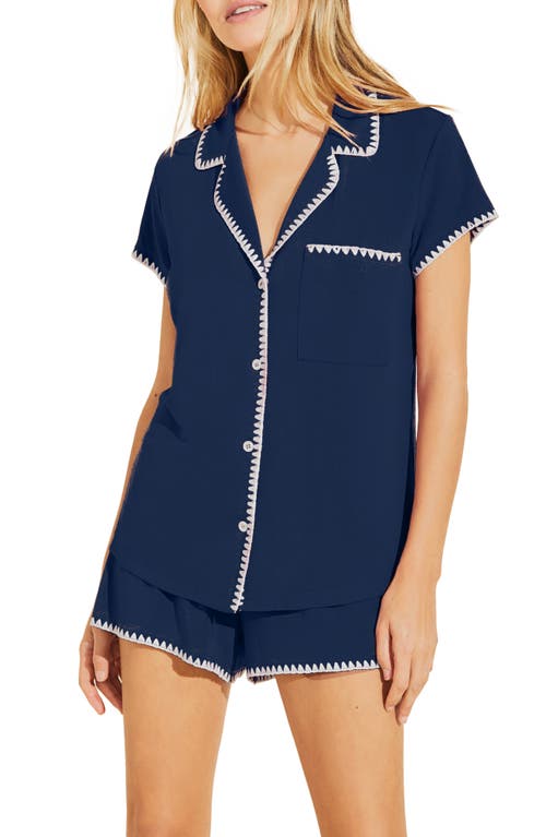 Shop Eberjey Whipstitch Jersey Short Pajamas In Navy/ivory