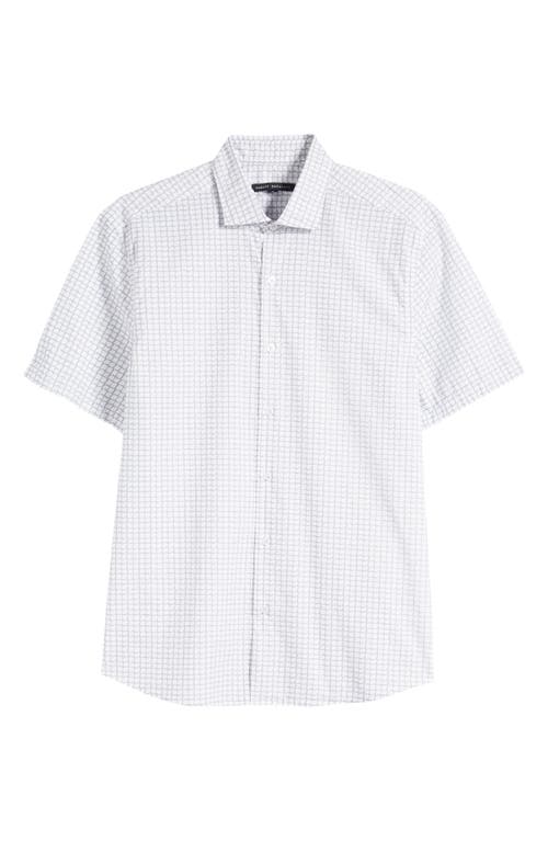 Firdale Geo Print Short Sleeve Button-Up Shirt in Light Grey