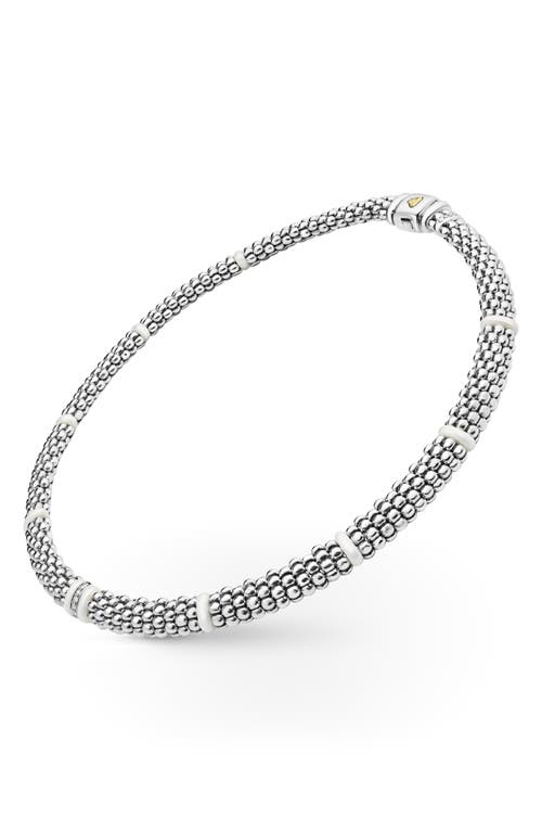 Lagos Sterling Silver And Gold White Caviar White Ceramic Diamond Link Necklace In Silver/diamond