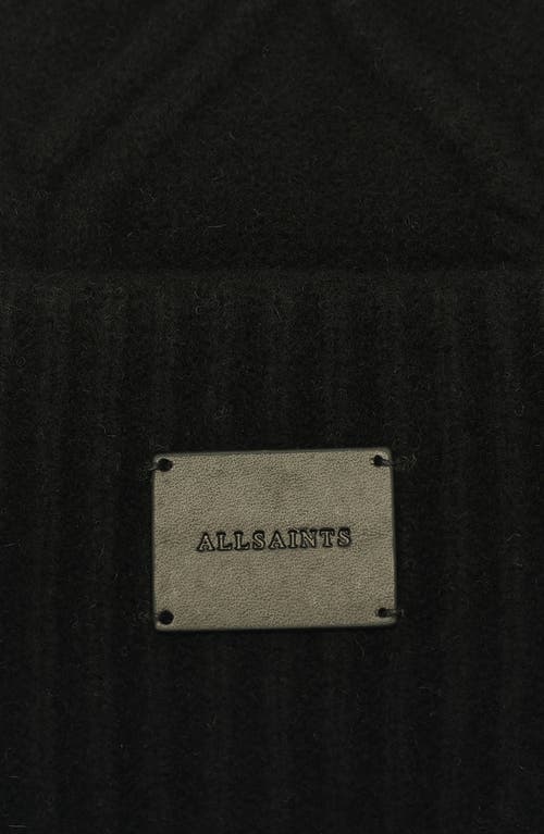 Allsaints Brushed Wool Cable Beanie In Black
