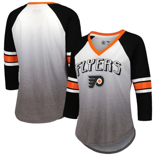Women's G-III 4Her by Carl Banks Black Philadelphia Flyers Lead Off Tri-Blend Raglan 3/4-Sleeve V-Neck T-Shirt
