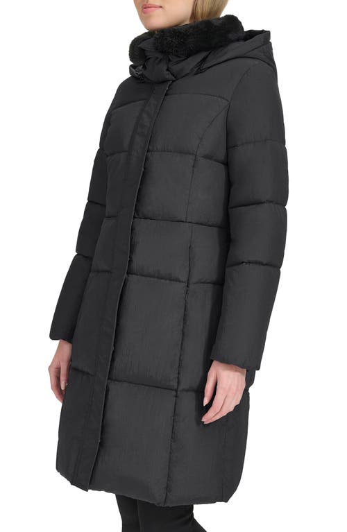 Shop Cole Haan Channel Quilted Shimmer Nylon Puffer Coat With Removable Hood In Black