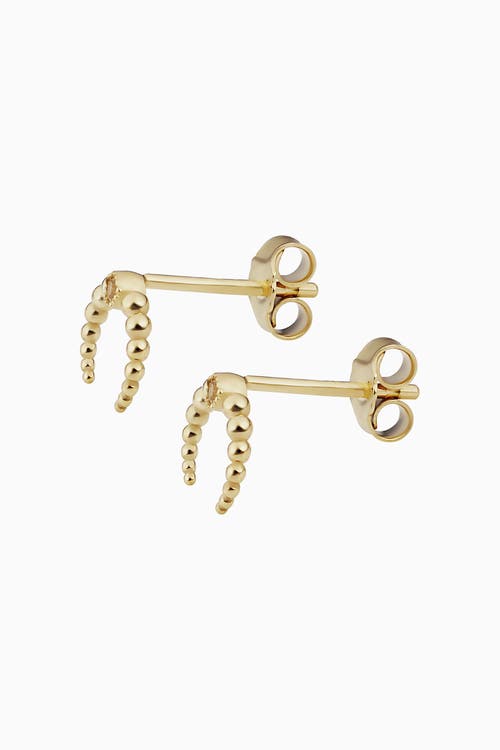 Oradina Women's 14k Yellow Gold, White Topaz Wall St. Beaded Mini Studs In Yellow Gold