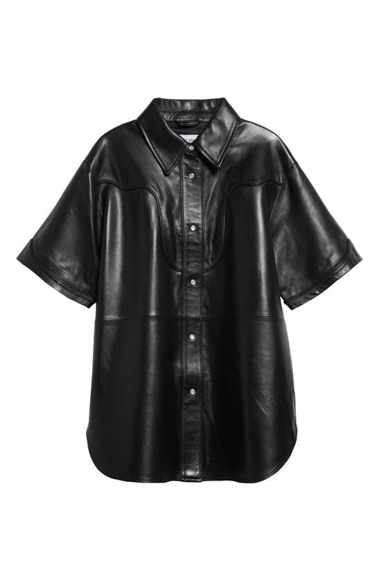 Shop Stand Studio Saloon Leather Snap-up Shirt In Black/ Solid