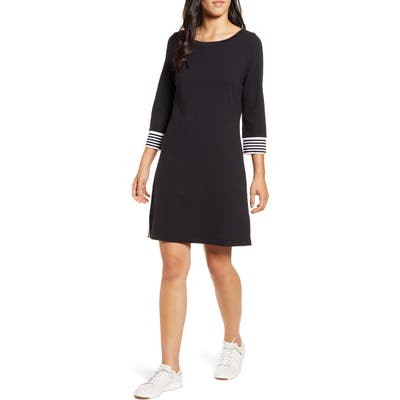 Tommy Bahama Ottoman Stripe Cuff Cotton Shift Dress, Black