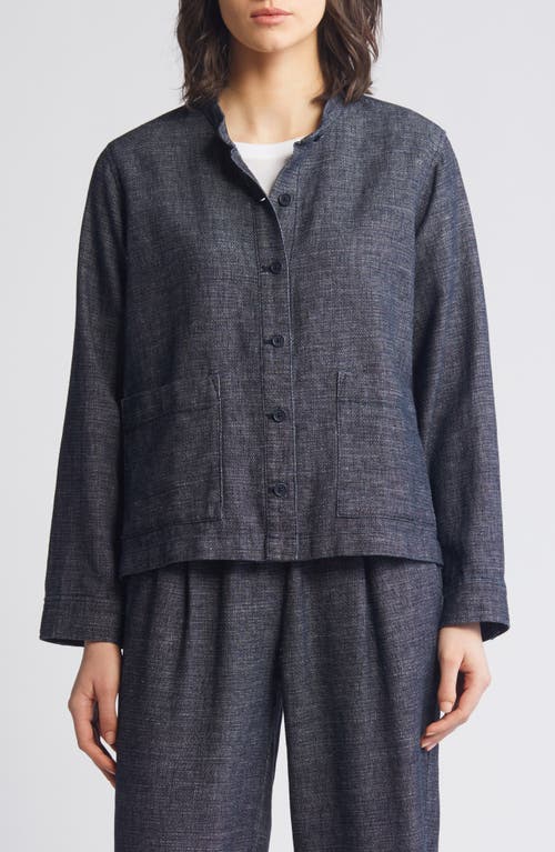 Shop Eileen Fisher Mandarin Collar Hemp & Organic Cotton Jacket In Denim