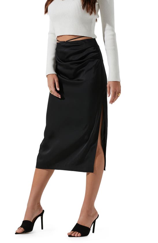 Astr High Slit Ruched Skirt In Black