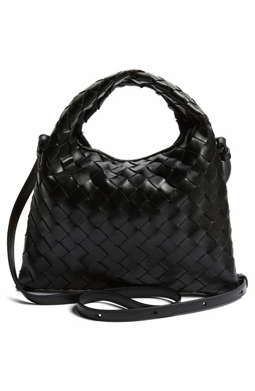 Shop Bottega Veneta Mini Hop Intrecciato Leather Hobo Bag In Black Brass/black