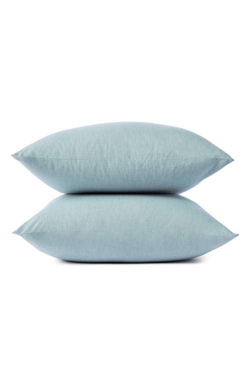 Coyuchi Organic Cotton Crinkled Percale Set Of 2 Pillowcases In Surf Chambray