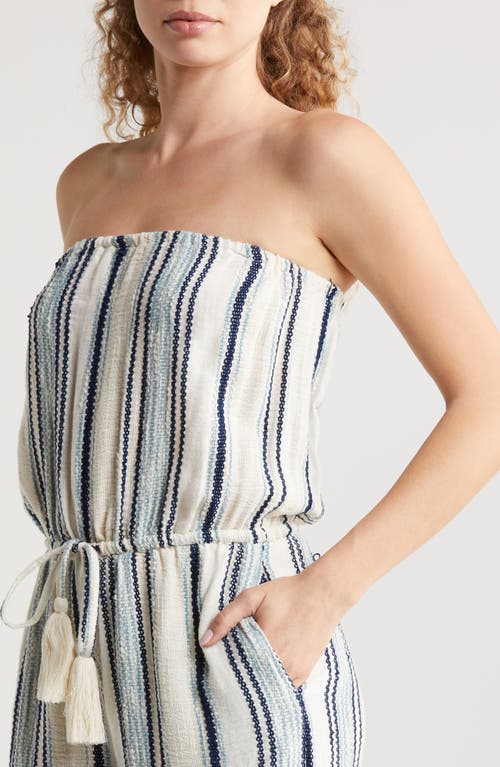 Shop Elan Stripe Strapless Wide Leg Cover-up Jumpsuit In Natural/blue Stripe