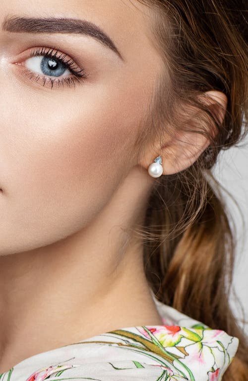 Delmar Freshwater Pearl & Aquamarine Drop Earrings In Sky Blue Topaz