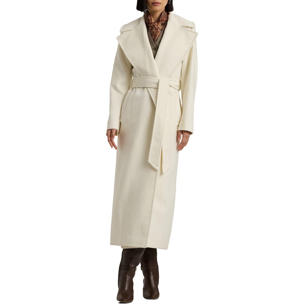 Ralph Lauren Lauren Belted Wool Blend Wrap Coat In Moda Cream