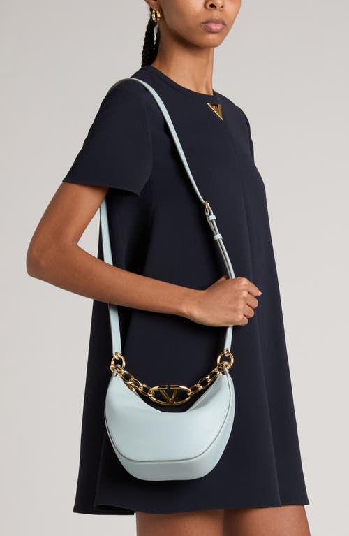 Shop Valentino Garavani Small Vlogo Moon Hobo Bag With Chain In Blue Porcellana