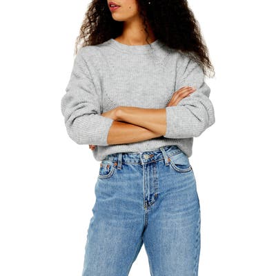 Petite Topshop Super Soft Pointelle Sweater, Grey