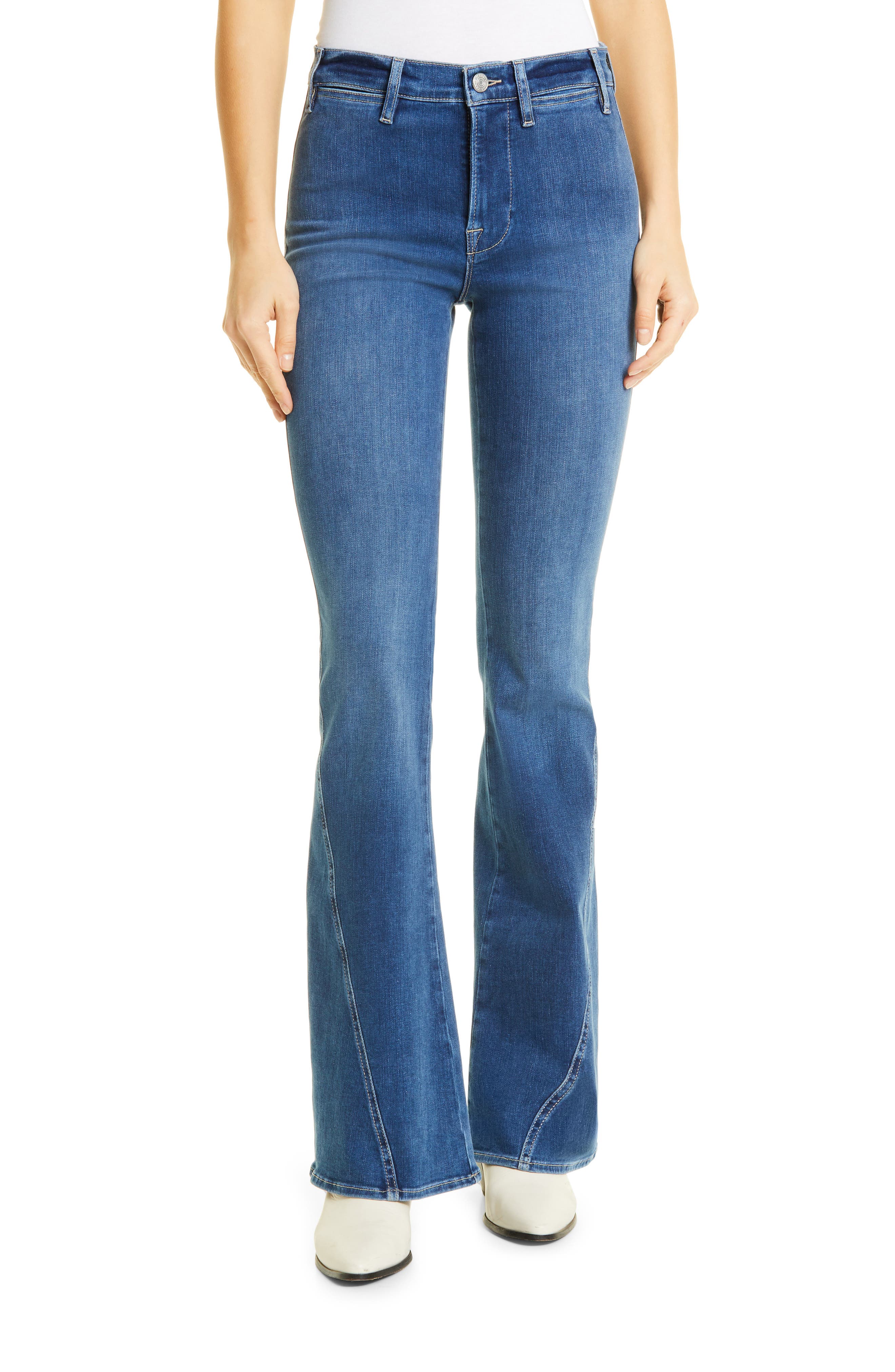 FRAME Le High Twist Seam Flare Jeans in Decades Blue
