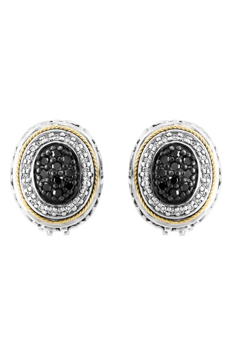 18K Gold & Sterling Silver Black Diamond & White Diamond Stud Earrings - 0.55 ctw.