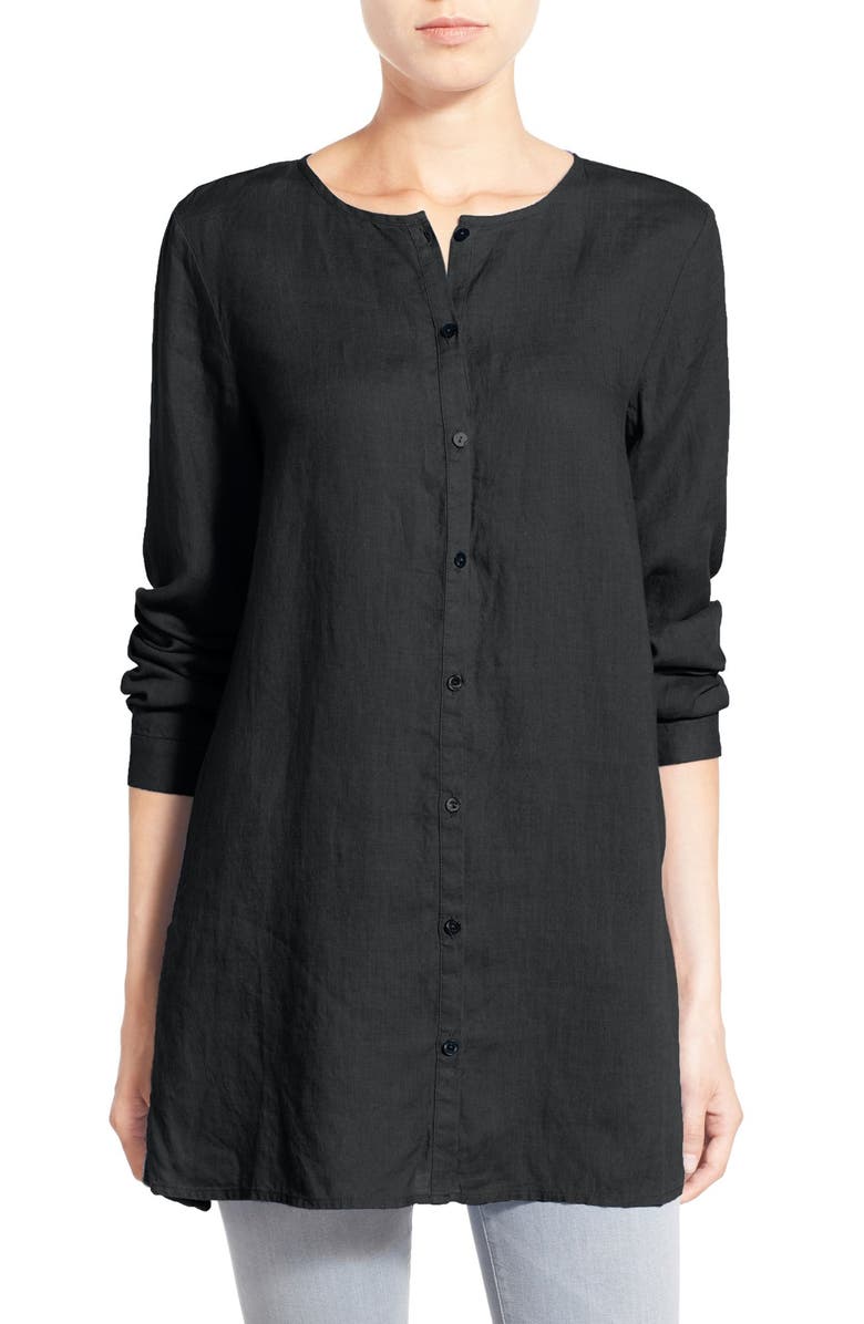Eileen Fisher Organic Linen Round Neck Long Shirt (Regular & Petite ...
