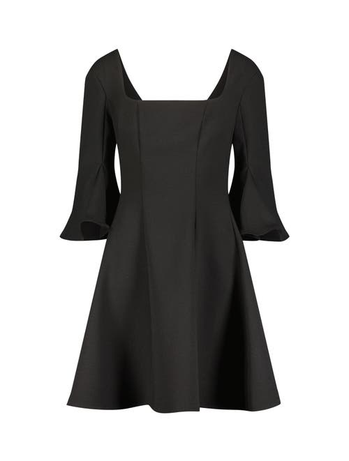 Mac Duggal Crepe Square Neck 3/4 Sleeve Godet Mini Dress In Black