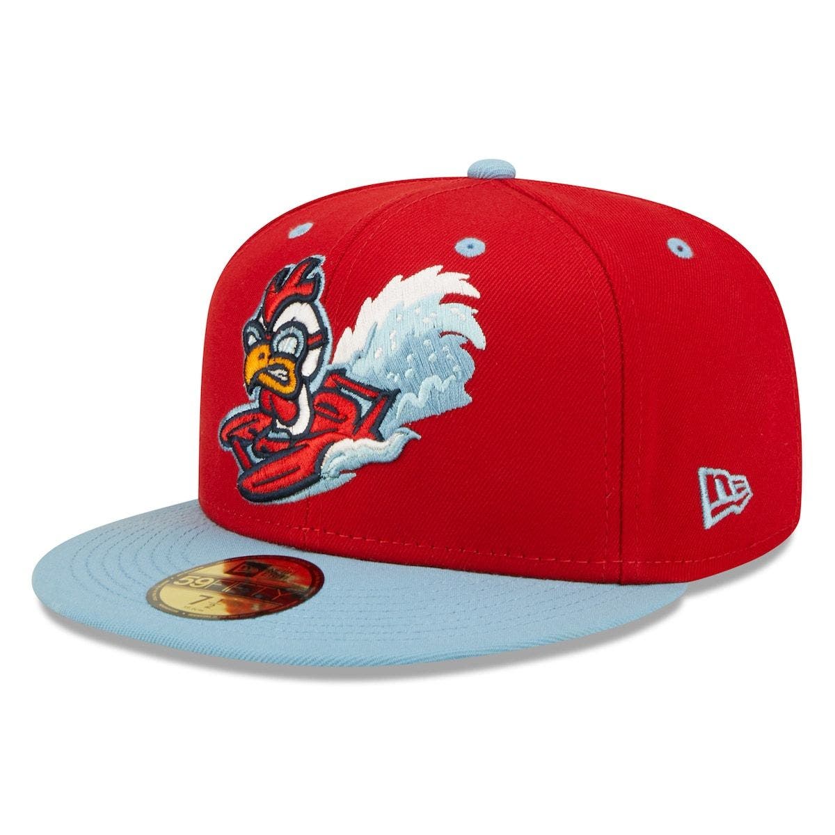 light blue and red fitted hat